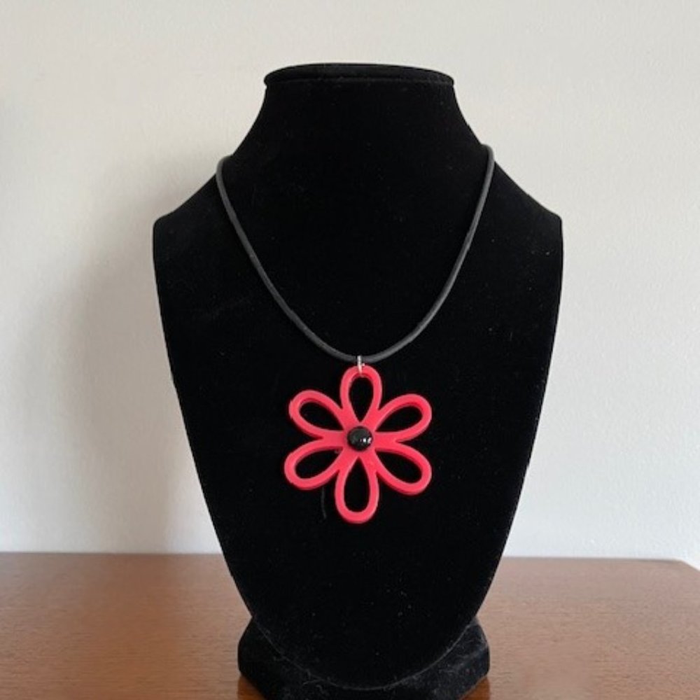Red Flower Choker Necklace - 16 Inches